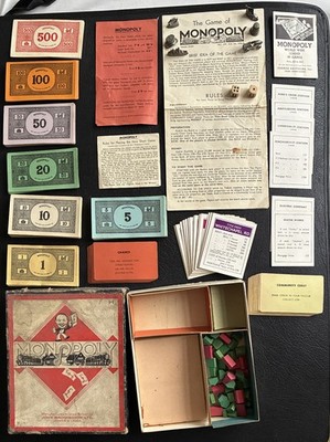 Old Style UK Monopoly Set - Brett, Geld, Eigenschaften, Zufallskarten usw.