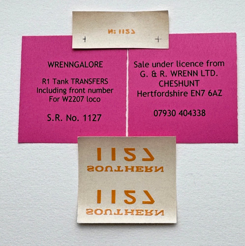 WRENN SOUTHERN R1 Tank Side & Front Number Basildon Transfers W2207 - No. 1127 | Zustand: New