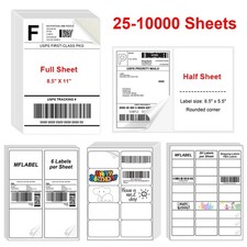 8.5" x 11" Sheet Shipping Labels Self Adhesive Half Sheet 30 UP for Laser Inkjet