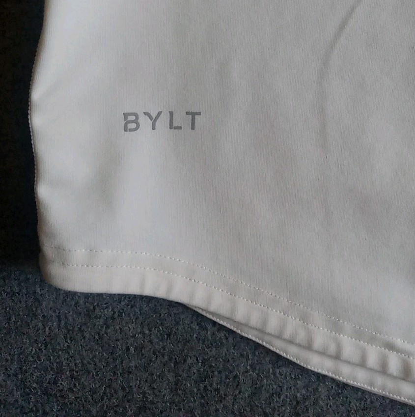 BYLT Shirt Men's Large Drop Cut Lux Long Sleeve Stretch Performance Cream EUC