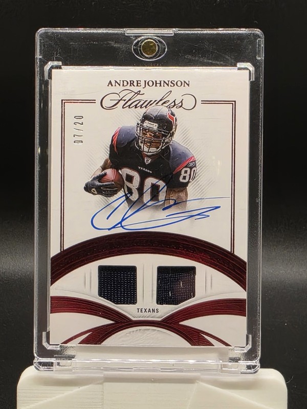 Andre Johnson 2025 Panini Flawless Dual Patch Auto Ruby 07/20 Texans Game-Used