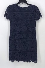Vince Camuto Preowned Womens Short Sleeve Lace Floral Navy Lined Dress Size 4