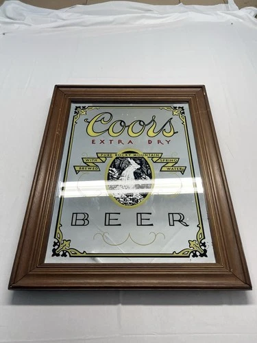 Vintage 80s Coors Beer Bar Mirror Wood Sign Man Cave Decor Wall Hanging