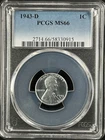 1943-D  1C  Lincoln Wheat One Cent  PCGS MS66  58330915