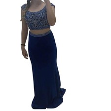 Blush Prom 11000 Royal Blue Two-Piece Prom Dress Beaded Crop Top Gown Size 6