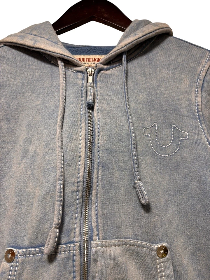 Sudadera con capucha True Religion de colección para mujer XS Y2K azul cremallera completa polar punto profundo años 90 Foto 4 de 4