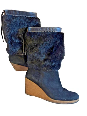 NO NAME bottes daim et fourrure compensées noires pointure 41 - Photo 1/4