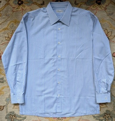 Charvet Paris 17.5 35.75 Blue White Stripe Cotton Dress Shirt Made In France
