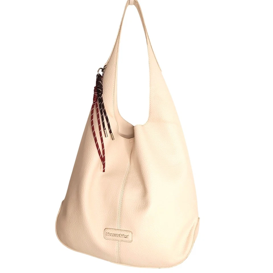 Bolso hobo Montana West de cuero blanco roto Foto 2 de 4
