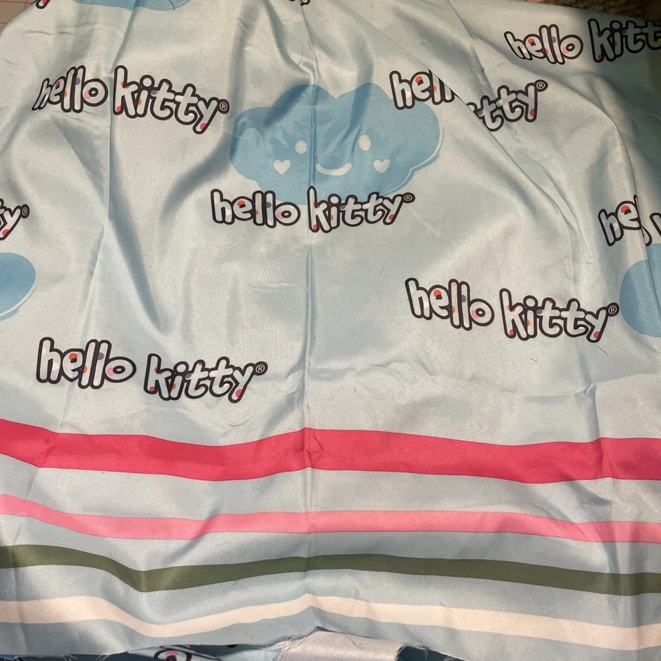 Hello Kitty Sanrio BLUE silk Polyamide fabric 62x 94 Rectangular Piece - Image 2 of 4