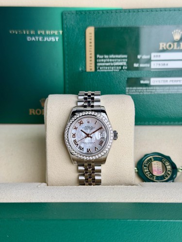 Rolex Datejust 26 MOP Pearl Roman Diamond Bezel Jubilee Preowned 2014 179384