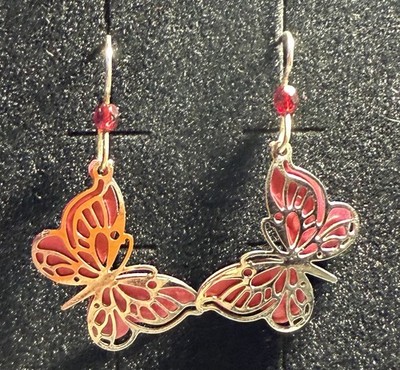Adajio Earrings Pink Butterfly w/ Silver Overlay & Beads