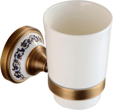 Antique Bronze Brass Toothbrush Holder Cup Holder with White Ceramic Tumbler
