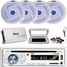 Pyle Single-DIN Marine CD Radio, 4x 8'' 320W Max Speakers, 4 Channel Amplifier