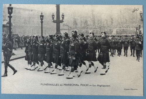 Funeral Card CPA Maréchal Foch Highlanders Scotland Military Parade Meurisse