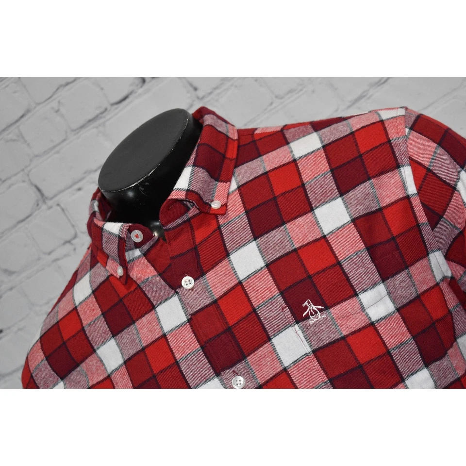 Original Penguin Munsingwear Dress Shirt Men Size 2XL XXL Red White Plaid - Image 2 of 4