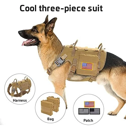 Dog Harness Medium Sized Dog,Tactical L:Chest 21.5-45.0",Neck 19.5-39.0" Brown Dog Harness Medium Sized Dog,Tactical L:Chest 21.5-45.0",Neck 19.5-39.0" Brown