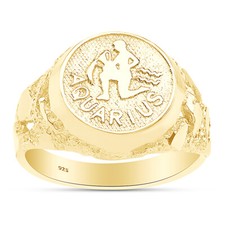 Mens Zodiac Sign Charm Nuggets Ring W/ Spelling Sterling