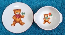 Porcelain Teddy Bear Dish Set Vintage Reutter Bowl Plate Toddler Child Germany