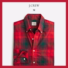 NWT J CREW Secret Wash Classic Fit Cotton Poplin Shirt Plaid Red Green Sz M $89