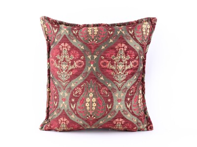 Red Tulip Patterned Chenille Cushion Cover, Boho Throw Pillow, 30x30cm