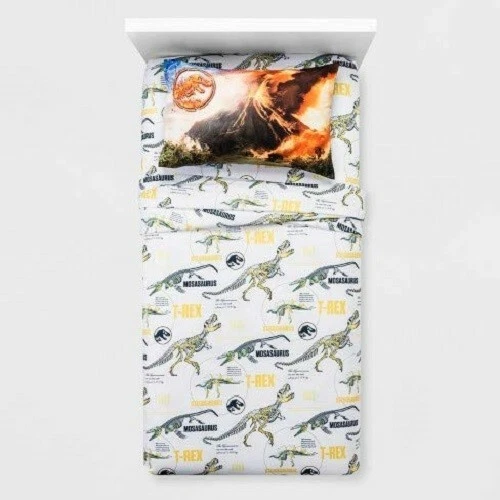 Juego de 3 sábanas dobles Jurassic World: sábanas planas, sábanas ajustables, funda de almohada Foto 3 de 3