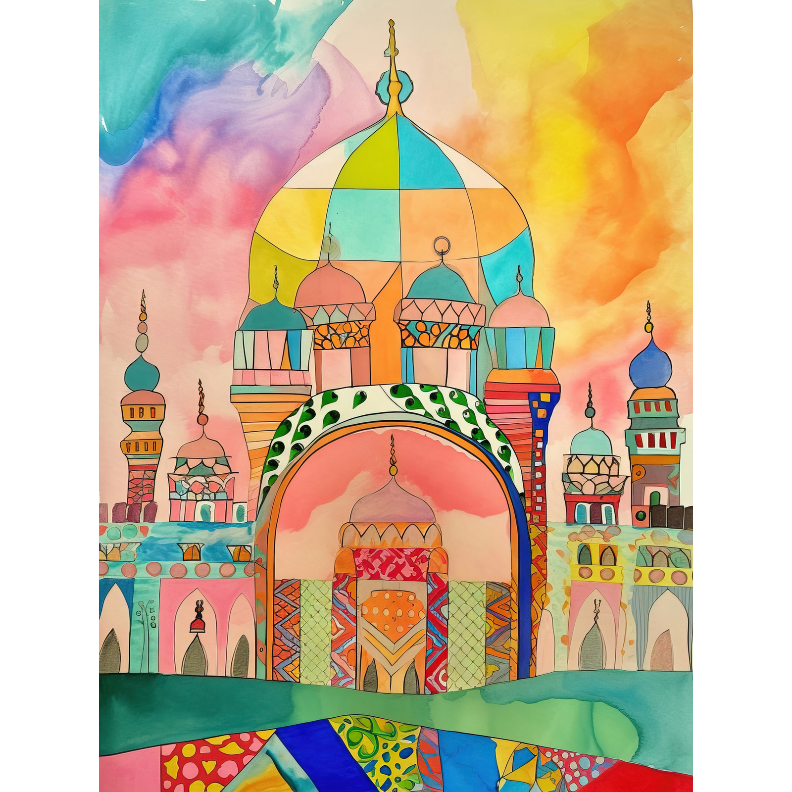 Abstract Mosque Islam Modern Folk Art Huge Wall Art Poster Print Giant