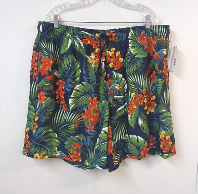 Trader Bay Mens XL Swimtrunk Multicolor Elastic Waist Back Pocket Tropical Print