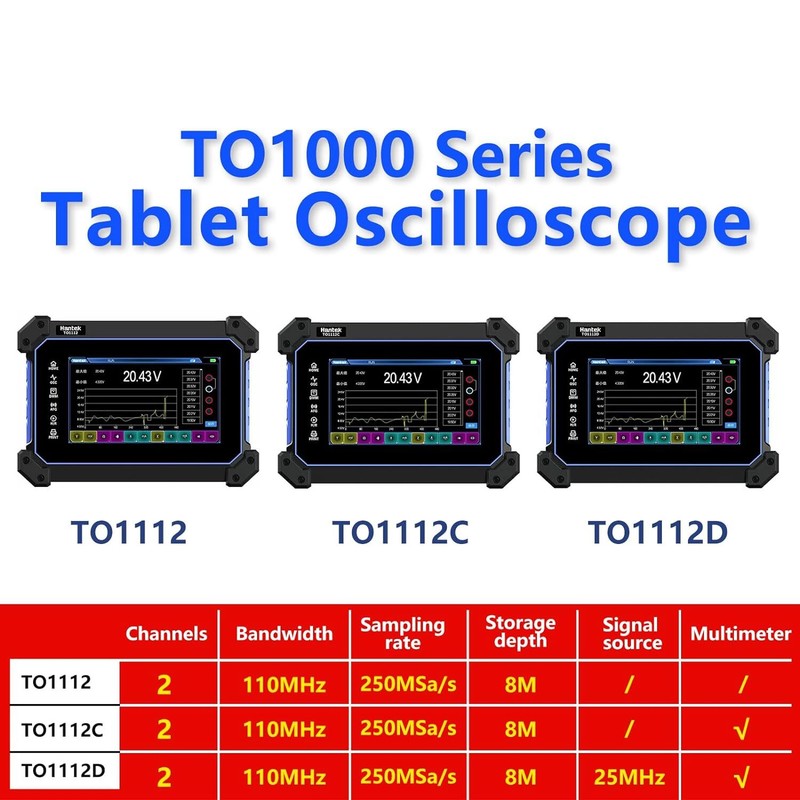 Hantek TO1112 TO1112C TO1112D 7" Touch Screen Digital Oscilloscope 2CH 110Mhz