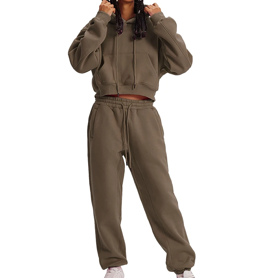 Women Sweatsuits Sets 2 Piece Outfits Cropped Hoodie Sweatshirt and Sweatpants - Image 4 of 4