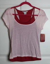 NWT Y2K 00s One Step Up Light/Dark Pink Layered Tank/T-Shirt Sheer Lightweight L