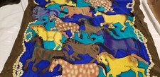 Vtg SILK SCAPES Hand Painted 100 Silk Scarf Colorful art stallion horses