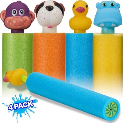 Water Blaster Soaker Gun - 4 Pack Safe Foam Noodle Pump Action Outdoor Water Toy