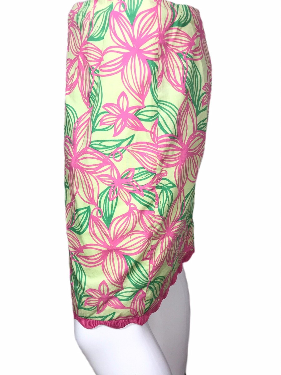 Mini-jupe Lilly Pulitzer Taille 4 - Imprimé Floral Rose Et Vert - Ruban Taille