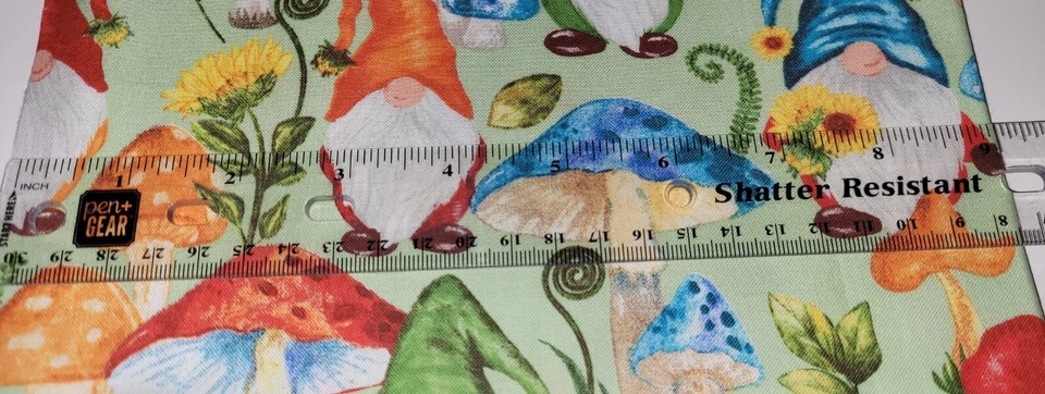 Lot of 8 Fat Quarters Gnomes Cotton Fabric  Gnomes Mushrooms Sunflowers Colorful - Image 3 of 3