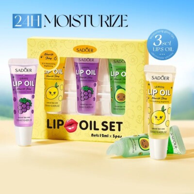 SADOER Feuchtigkeitsspendendes Lippenöl Set Lippen Plumper Avocado Traube Zitrone Feuchtigkeitsspendend