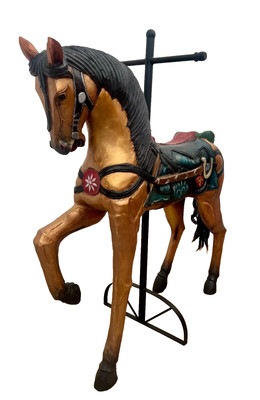 Antique Carousel Horse Hand Carved Wood Full Size Carnival Ride Weighs 100+lbs
