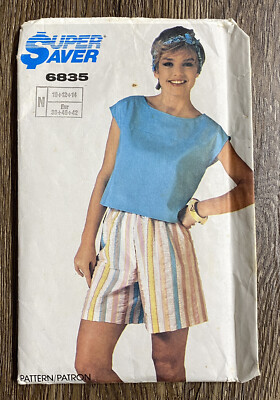 80s Pullover Top Shorts Size 10-12 Bust 36 Simplicity 6835 Super Saver Easy Sew