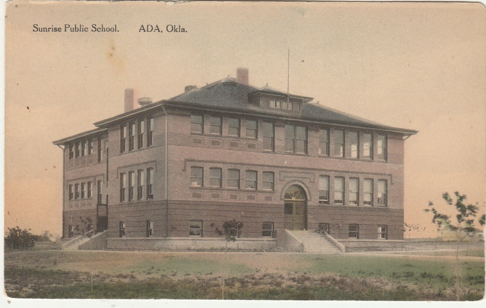circa 1911 Albertype Hand Colored view of Sunrise Public School, Ada