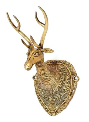 Two Moustaches Vintage Deer Head Brass Wall Hanging (5 x 4.5 x 9 Inches, Brown)