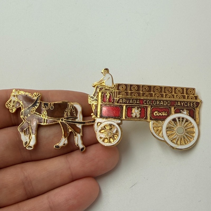 Rare Coors Beer Belgian Draft Horse Wagon Lapel Pin Arvada Colorado Jaycees