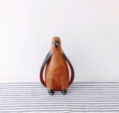 Handarbeit Vintage Holz Pinguin Skulptur Figur Volkskunst Wohndeko