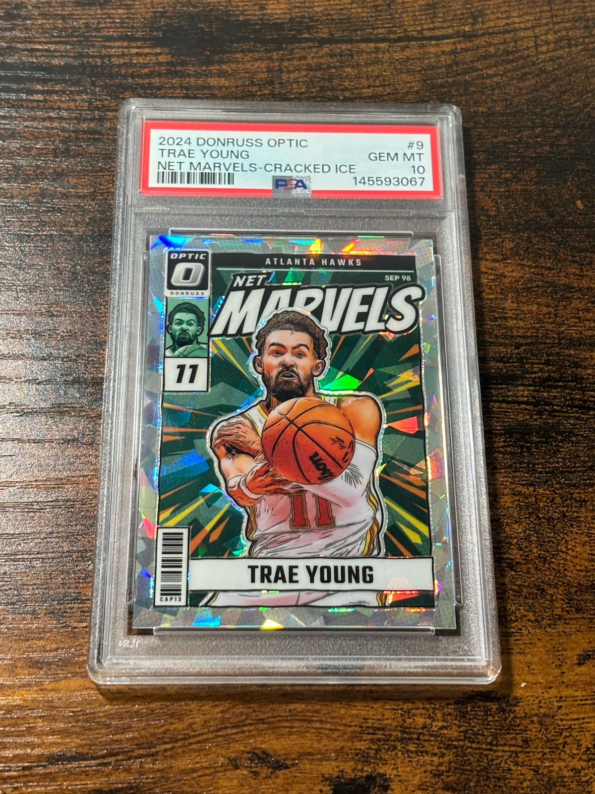 TRAE YOUNG 2024 DONRUSS OPTIC NET MARVELS CRACKED ICE /25 PSA 10 SSP