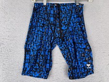 TYR Swim Jammers Mens 28 Blue Black Geometric Print Lined Stretch Drawstring