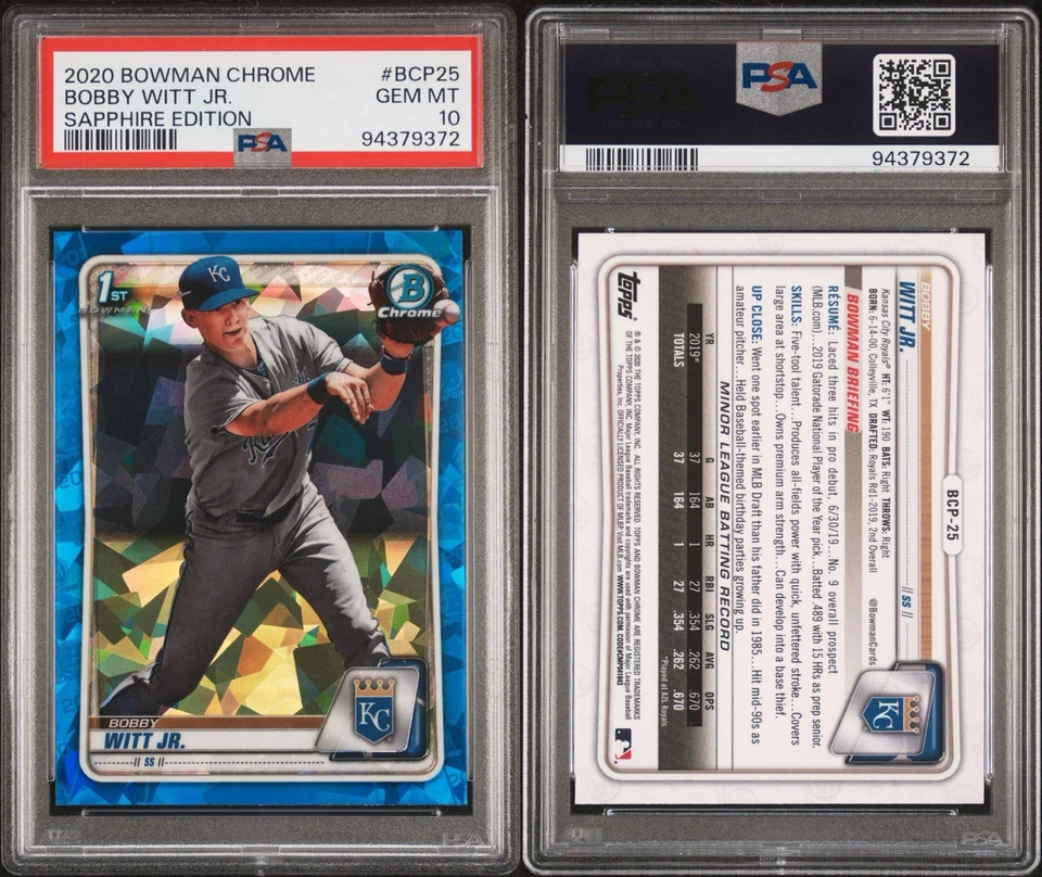BOBBY WITT JR 2020 1st BOWMAN Chrome SAPPHIRE Edition BCP-25 PSA 10 - Image 3 of 3
