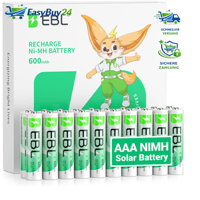 AAA Akku 20 Stück 500mAh Wiederaufladbar für Solarlampe Außen hohe Ladezyklen
