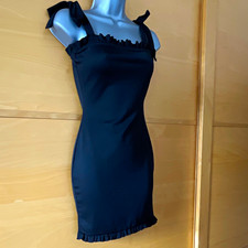 NEW Pretty Little Thing Black Bodycon Mini Dress With Ruffle Trim, Size UK 6