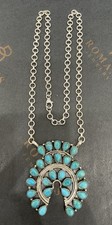 Turquoise Squash Blossom Navo Necklace 925 Silver & Turquoise Cabochon Stones