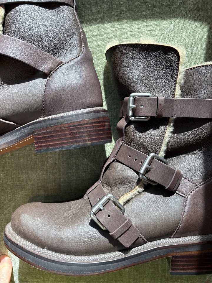 Bota Rag & Bone RB Moto Hebilla Cuero/Oveja Talla 38 EE. UU. 8 en Marrón Foto 2 de 4