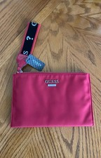 GUESS Pink Zip Wristlet Wallet w/ Strap, Logo Accents, Credit Card Slots